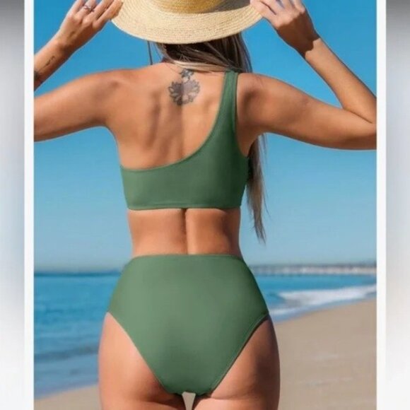 CupShe Women's Two Piece One Shoulder High Waister Bikini Set Size Large NWT - Picture 3 of 6